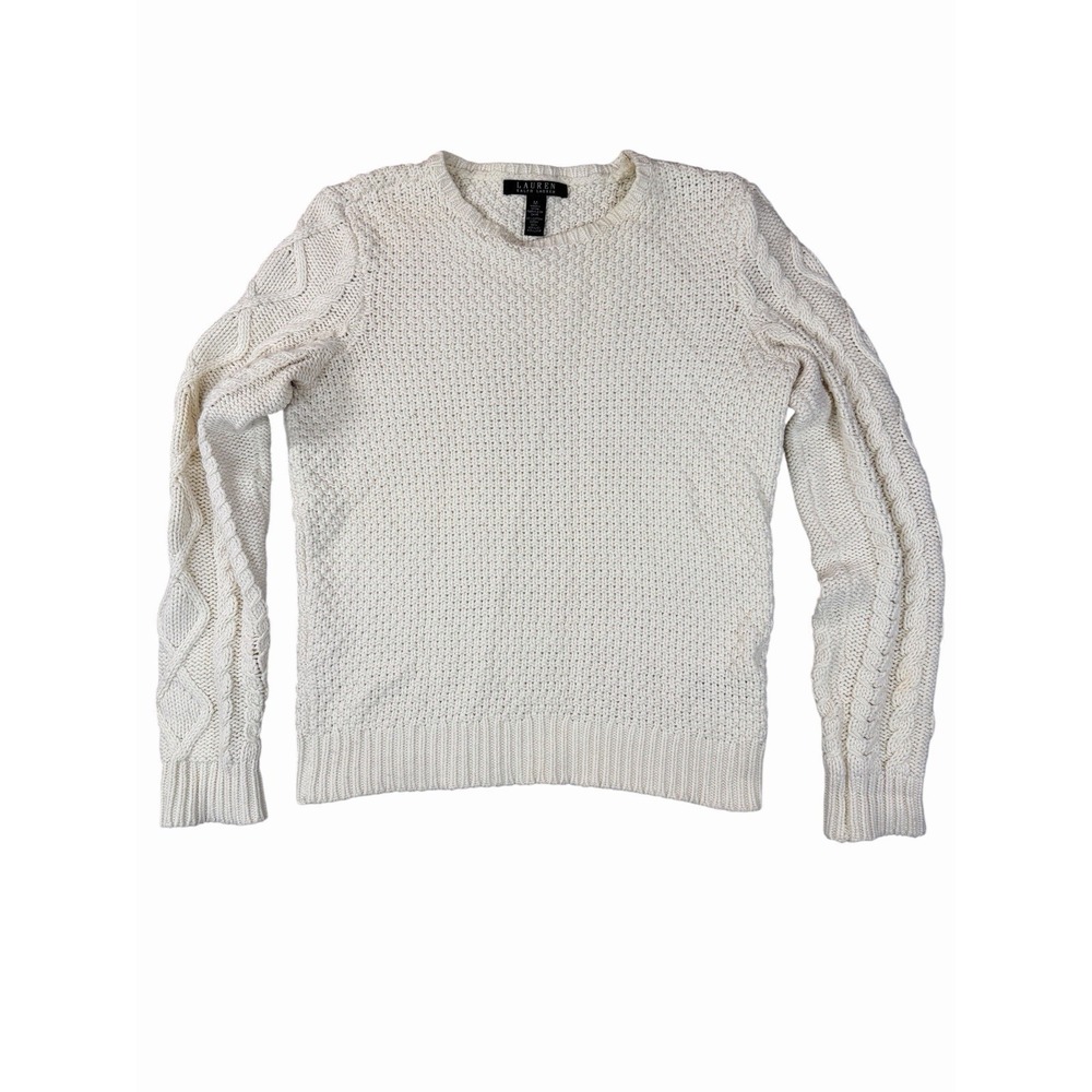 Lauren Ralph Lauren Cable Knit Sweater Womens Medium Ivory Cotton Blend